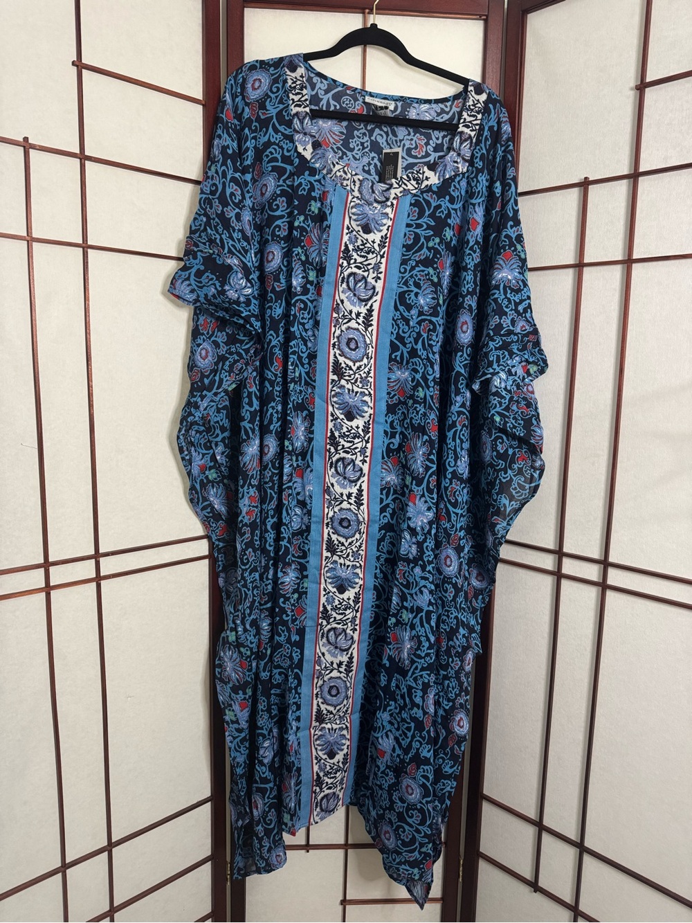 Catherines Blue Floral Tunic dress with Navy Accents